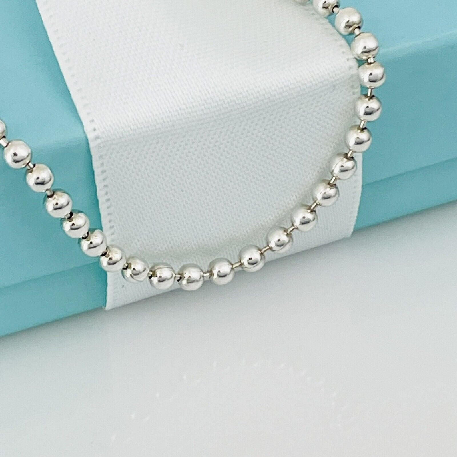 34" Tiffany Bead Necklace Dog Chain Mens Unisex in Sterling Silver