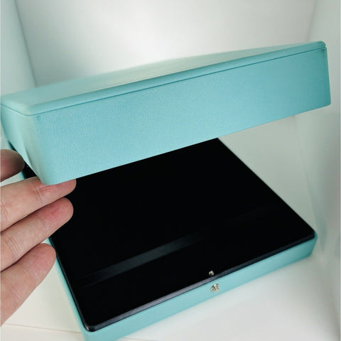 Large Tiffany & Co Necklace Storage Presentation Box in Blue Leather Lux