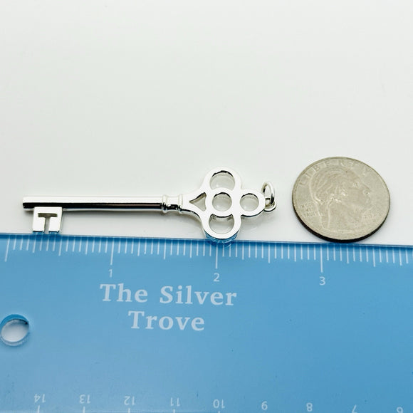 RARE Tiffany & Co Quatrefoil 4 Leaf Key Pendant in Sterling Silver Size Large