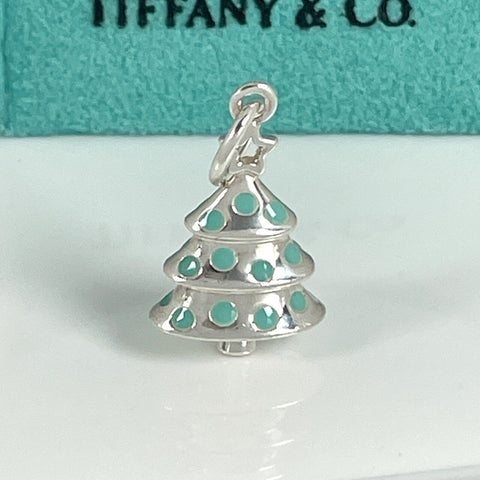 RARE Tiffany & Co Christmas Tree Charm in Blue Enamel and Silver