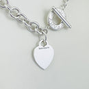 18" Tiffany & Co Silver Blank Heart Tag Toggle Necklace with Blue Pouch-4