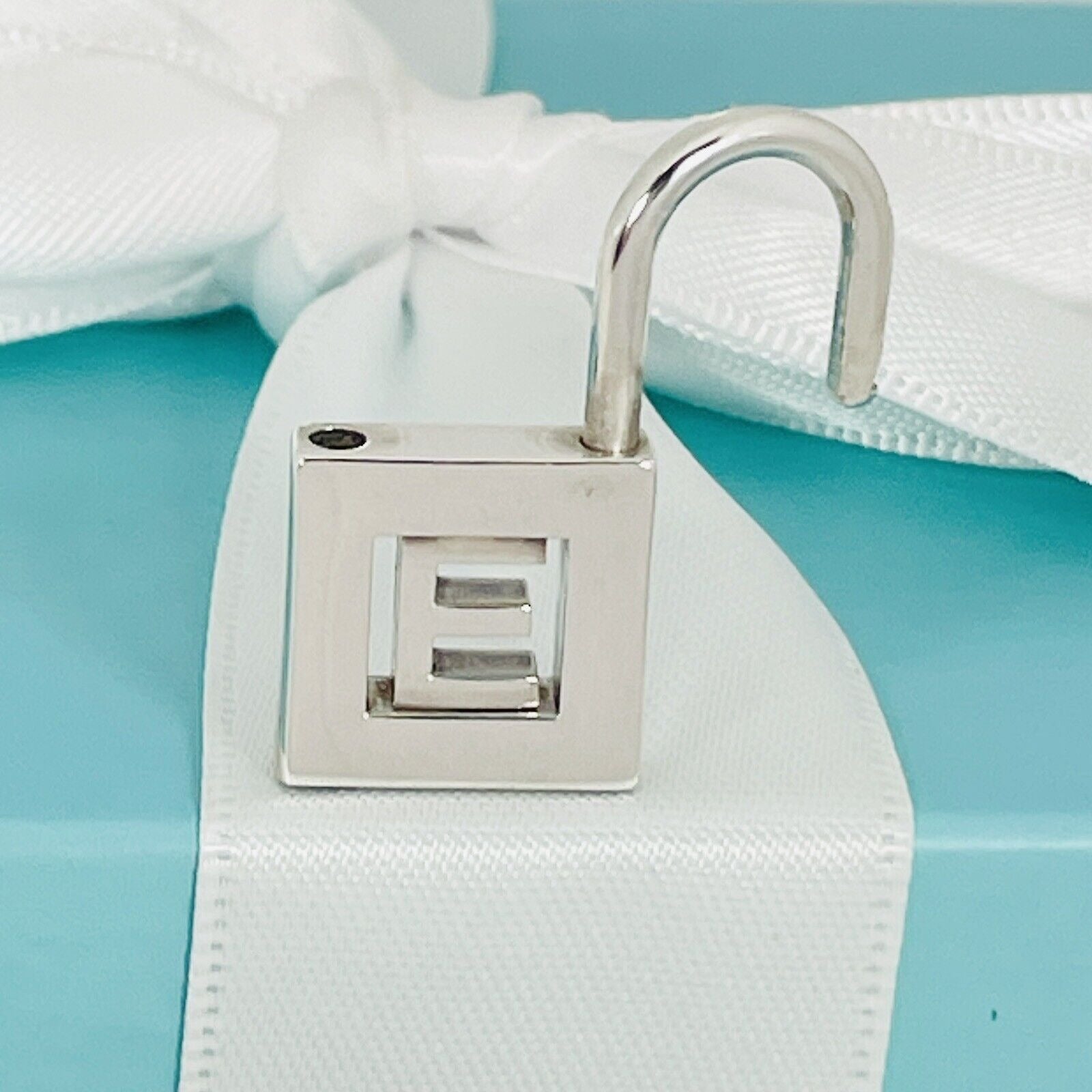 Tiffany & Co Sterling Silver Letter E Alphabet Initial Padlock Charm Pendant