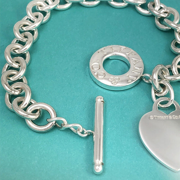 Tiffany & Co Blank Heart Tag Toggle Charm Bracelet in Sterling Silver