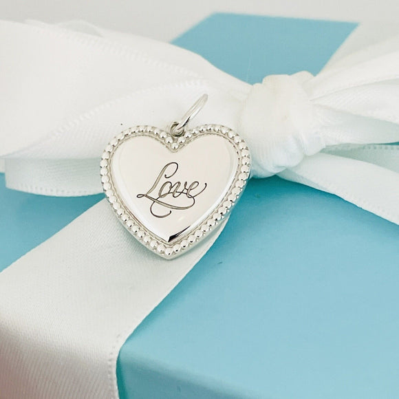 Tiffany & Co LOVE Heart Pendant Beaded Edge Milgrain Pendant or Charm