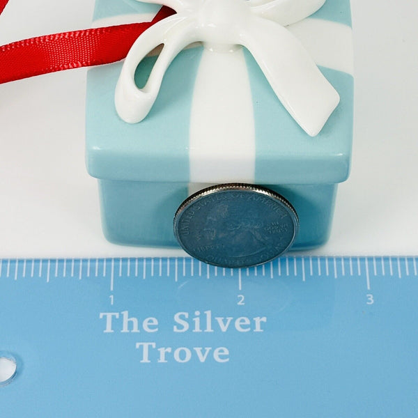 Tiffany Blue Gift Box and Bow Christmas Holiday Ornament Bone China Porcelain - 9