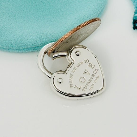 18" Please Return to Tiffany Love Heart Charm Pendant Padlock Lock Rolo Necklace