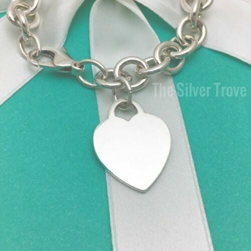 Tiffany Heart Tag Charm Bracelet in Sterling Silver Blank Engravable Heart