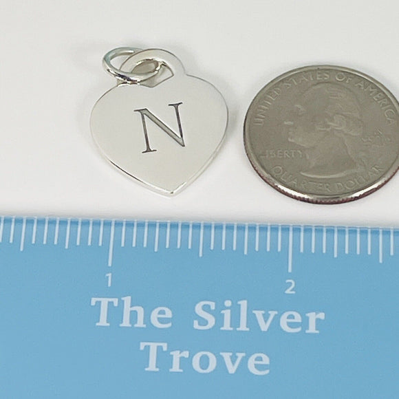 Tiffany Letter N Heart Pendant or Charm Notes Alphabet in Sterling Silver