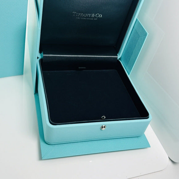 Tiffany & Co Necklace Storage Presentation Gift Box in Blue Leather Lux