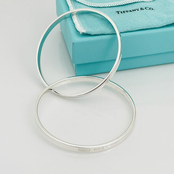 8" Large Tiffany & Co 1837 Double Interlocking Bangle Bracelet in Silver