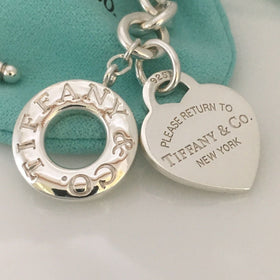 9” Large Please Return to Tiffany & Co Silver Heart Tag Toggle Bracelet GENUINE - 0
