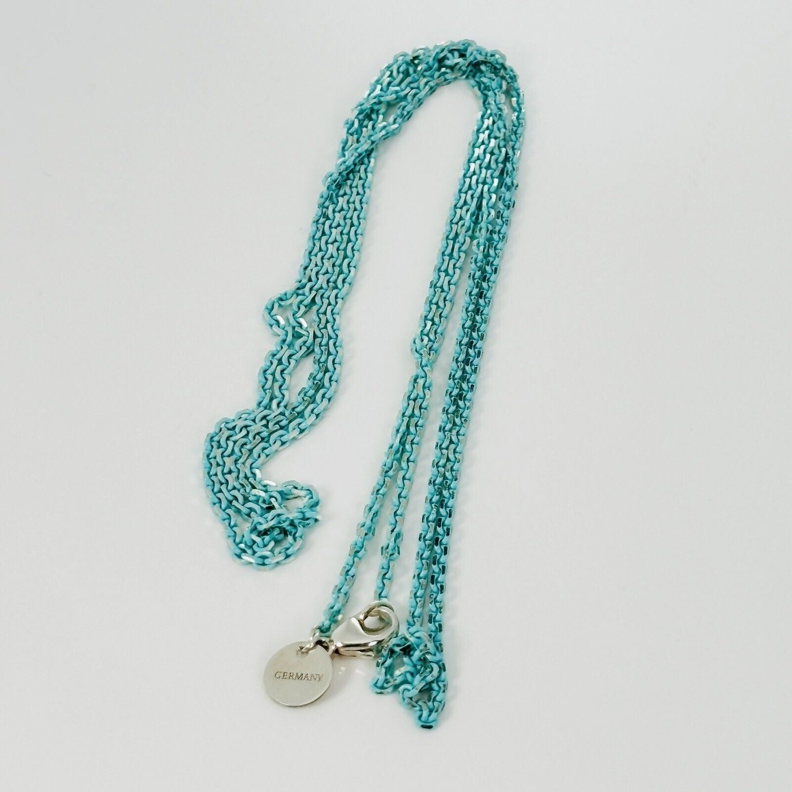 Tiffany & Co Sparkler Blue Coated Silver Enamel Chain Necklace 30" 2.5mm Links