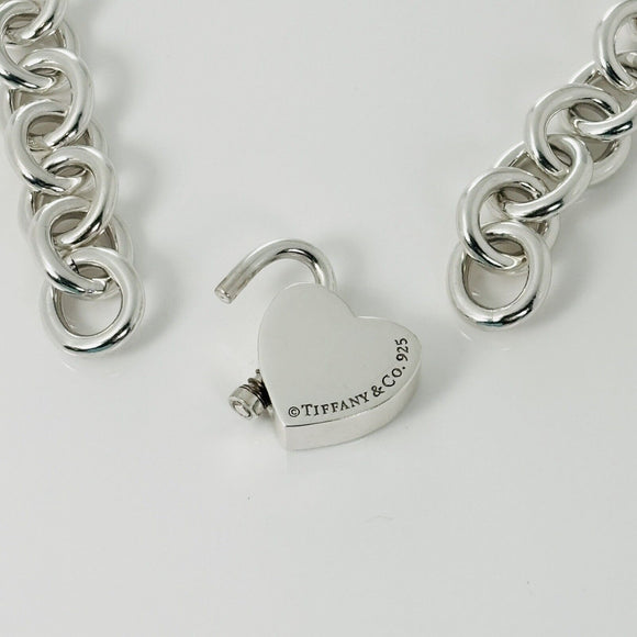 18" Return to Tiffany & Co Heart Padlock Lock Pendant Necklace in Silver