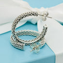 Tiffany & Co 1.2" Large Somerset Mesh Hoop Huggie Earrings in Sterling Silver-3
