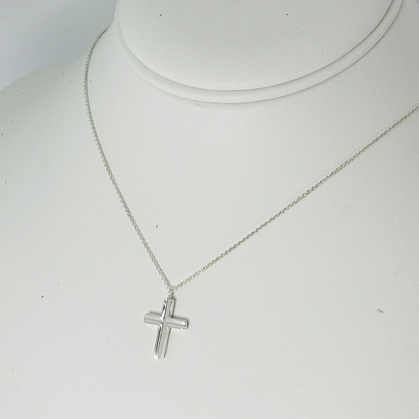 16" Tiffany Small Cross Necklace Concave in Sterling Silver - 3