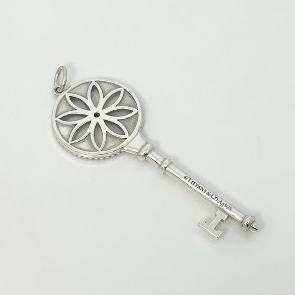 Tiffany T Daisy Flower Diamond Key Pendant in Sterling Silver Size Large 2.4"