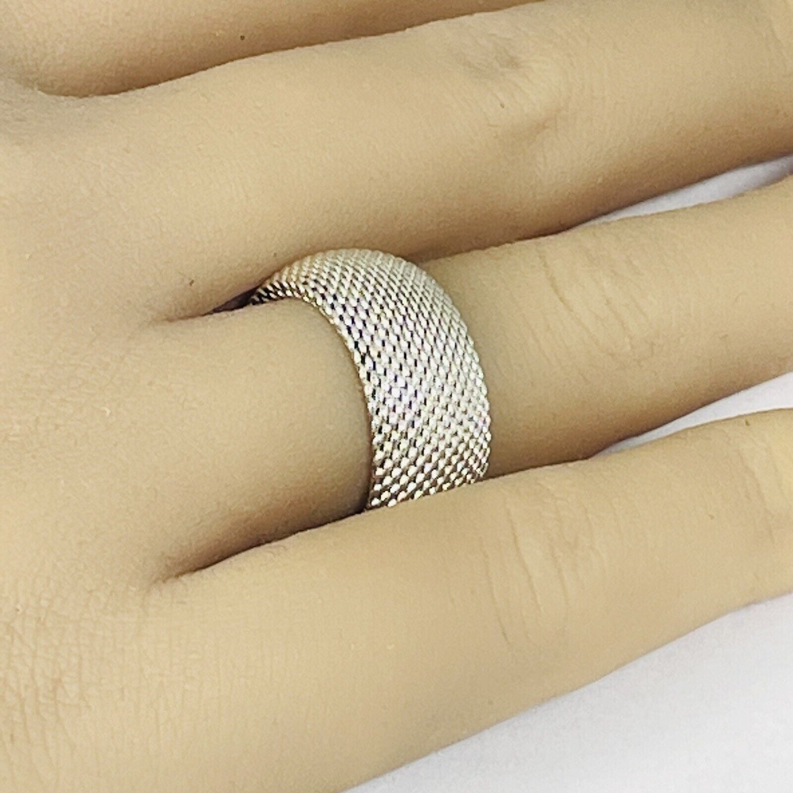 Size 5 Tiffany & Co Somerset Mesh Weave Firm Solid Dome Ring in Silver