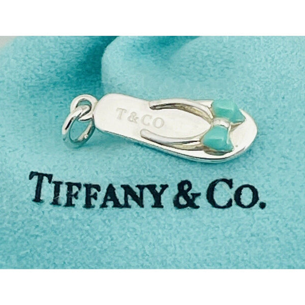 RARE Tiffany & Co Flipflop Charm Beach Sandal Slipper in Blue Enamel and Silver - 1