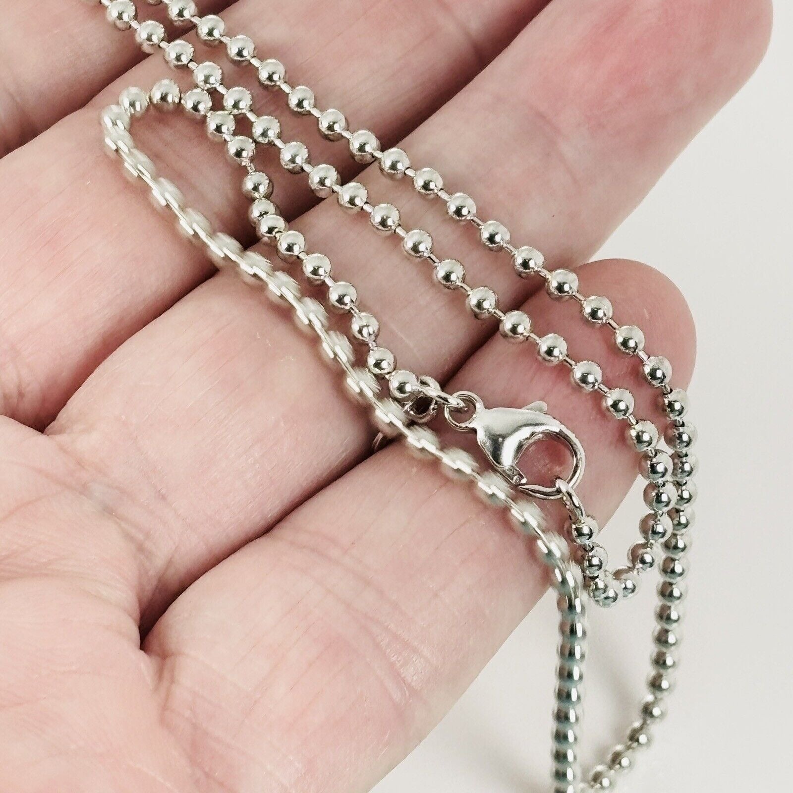 16" Tiffany & Co Bead Necklace Dog Chain with Lobster Clasp 2.3mm Beads Silver