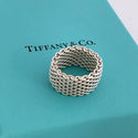 Size 8  Tiffany Somerset Mesh Weave Mens Unisex Ring in Sterling Silver - 5