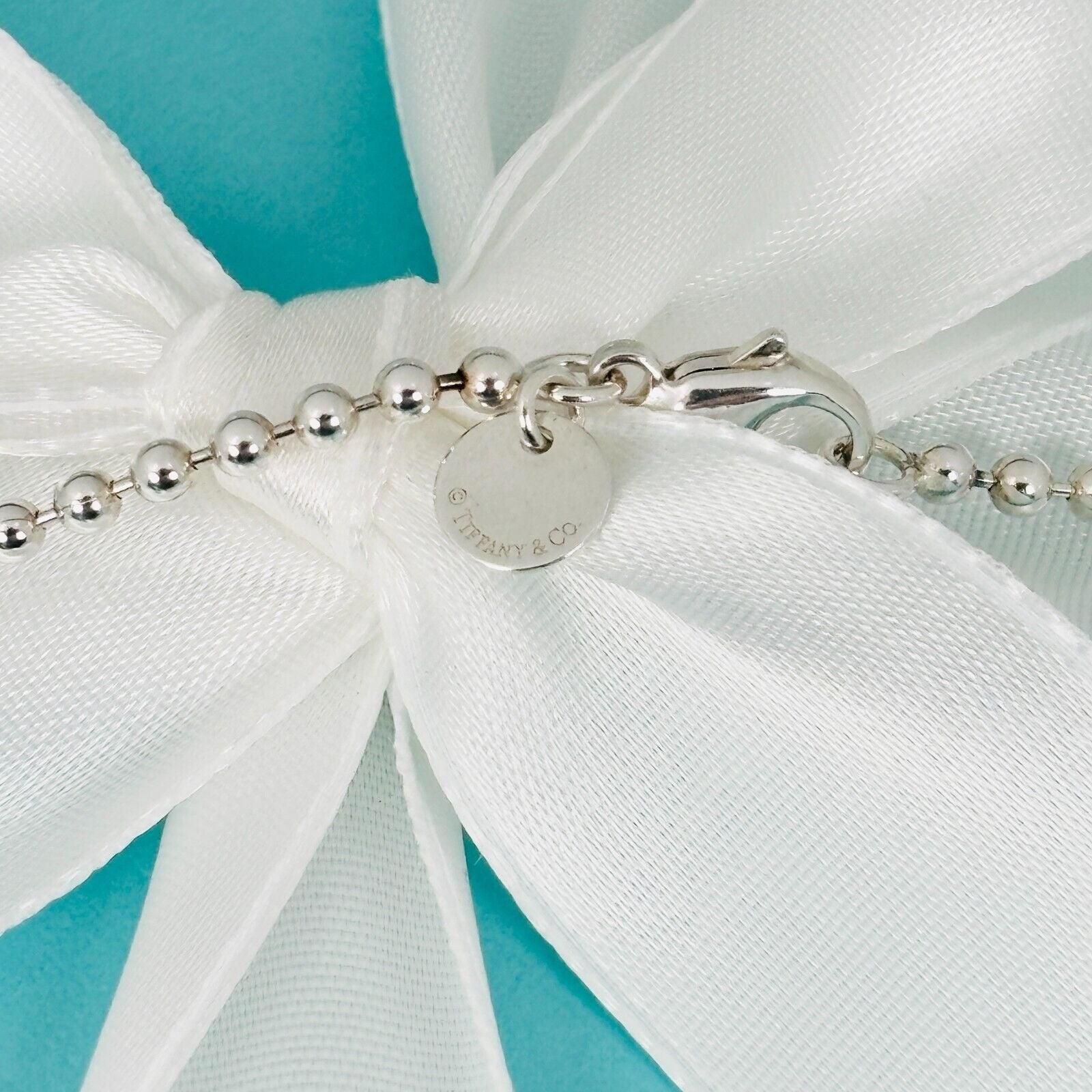 20" Tiffany & Co Bead Necklace Dog Chain with Lobster Clasp 2.3mm Beads Silver