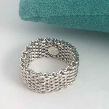 Size 8 Tiffany & Co Somerset Mesh Weave Mens Unisex Ring in Sterling Silver