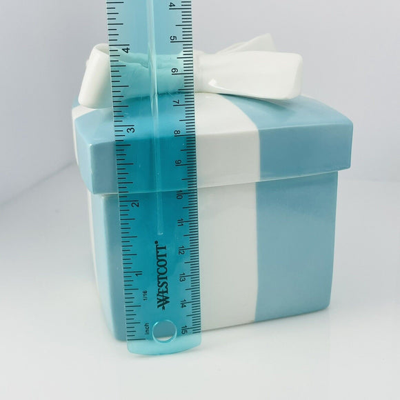 4.3" Large Tiffany Porcelain Blue Trinket Gift Box Ceramic Jewelry Container