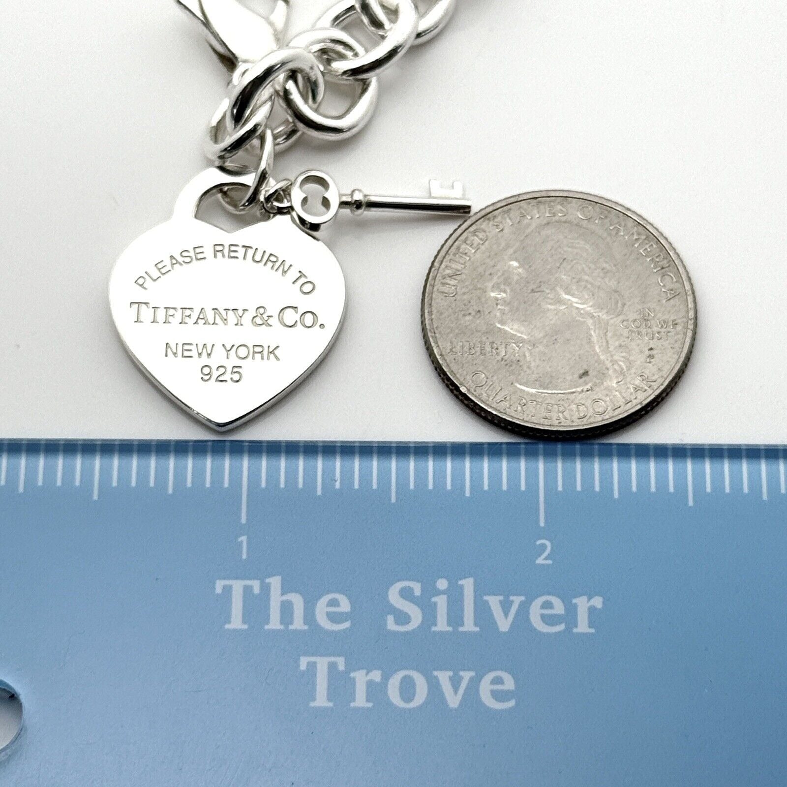 9" Please Return to Tiffany Heart Tag Charm Key Bracelet Extra Large Plus Size