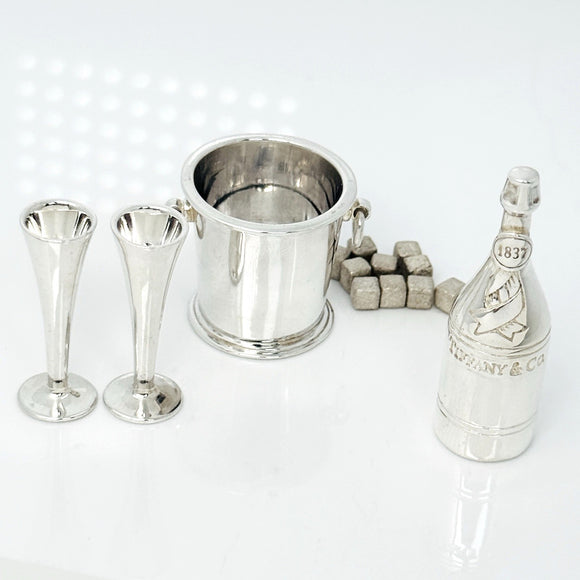 Tiffany & Co 1837 Champagne Bottle Ice Bucket with Flutes Miniature in Silver
