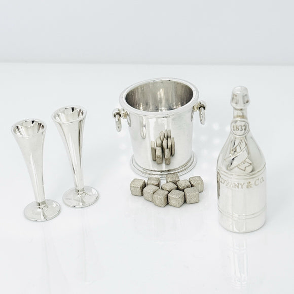 Tiffany & Co 1837 Champagne Bottle Ice Bucket with Flutes Miniature in Silver