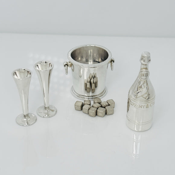 Tiffany & Co 1837 Champagne Bottle Ice Bucket with Flutes Miniature in Silver