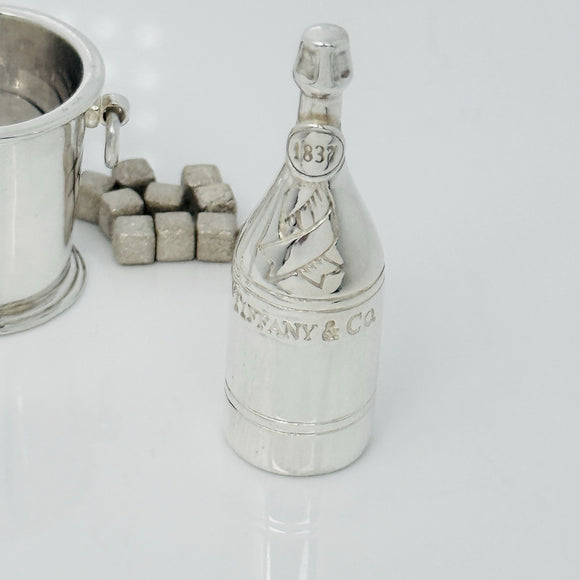 Tiffany & Co 1837 Champagne Bottle Ice Bucket with Flutes Miniature in Silver