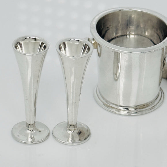 Tiffany & Co 1837 Champagne Bottle Ice Bucket with Flutes Miniature in Silver