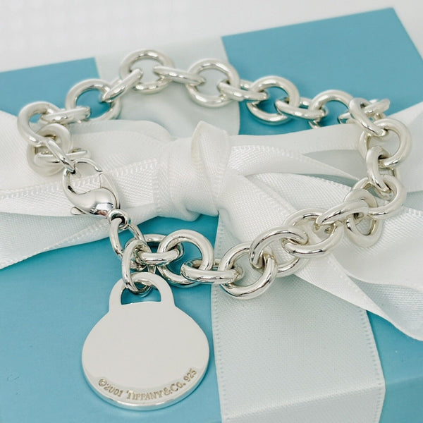 8" Tiffany Round Circle Tag Charm Bracelet with Engravable Blank Disc Engraving - 2