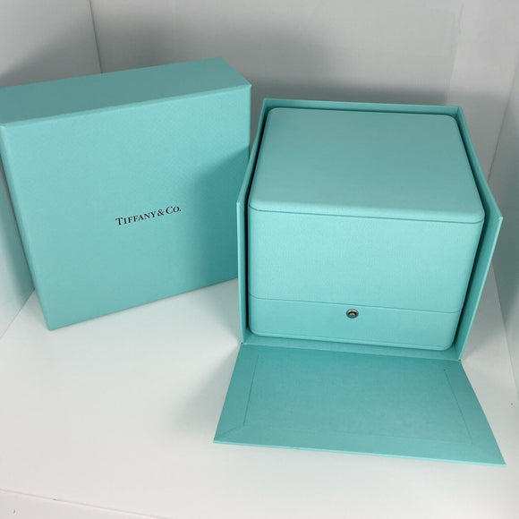 Tiffany & Co Necklace Storage Presentation Gift Box in Blue Leather Lux