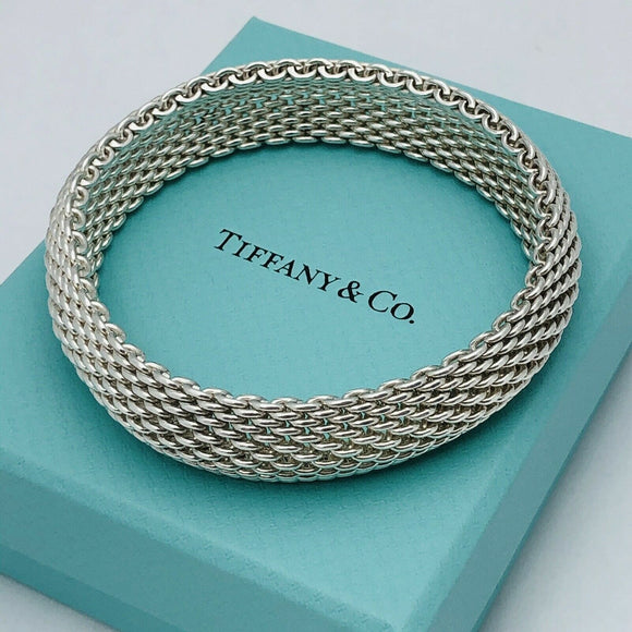 Tiffany and Co Somerset Mesh Weave Flexible Bangle Bracelet in Sterling Silver