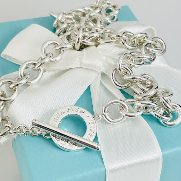 18" Tiffany New York Circle Clasp Toggle Necklace in Silver AUTHENTIC