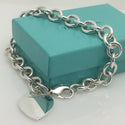 8.75" Large Tiffany & Co Sterling Silver Blank Heart Tag Charm Bracelet Blue Box - 9