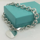 8.75" Large Tiffany & Co Sterling Silver Blank Heart Tag Charm Bracelet Blue Box-9