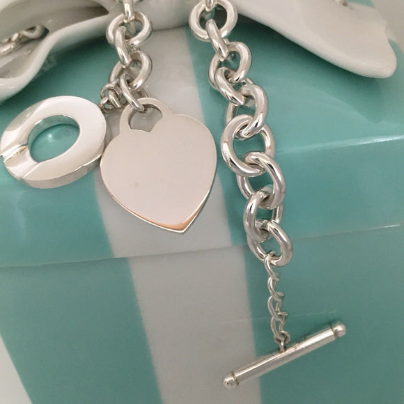 18" Tiffany & Co Heart Tag Toggle Necklace Engravable Blank Heart AUTHENTIC