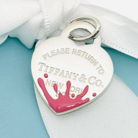 Return to Tiffany Pink Enamel Color Splash Heart Tag Pendant Charm