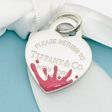 Return to Tiffany Pink Enamel Color Splash Heart Tag Pendant Charm