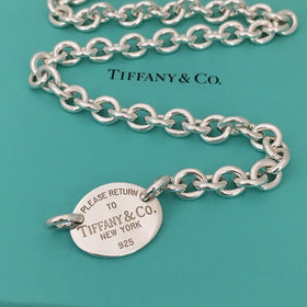 18" Please Return To Tiffany Oval Tag Choker Pendant Necklace in Sterling Silver - 0
