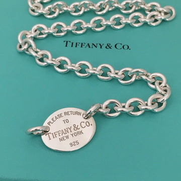 18" Please Return To Tiffany Oval Tag Choker Pendant Necklace in Sterling Silver - 0