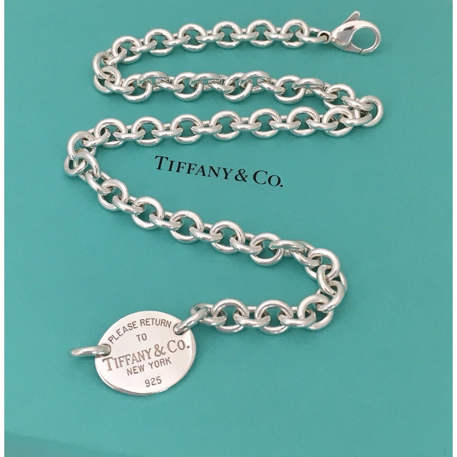 18" Please Return To Tiffany Oval Tag Choker Pendant Necklace in Sterling Silver