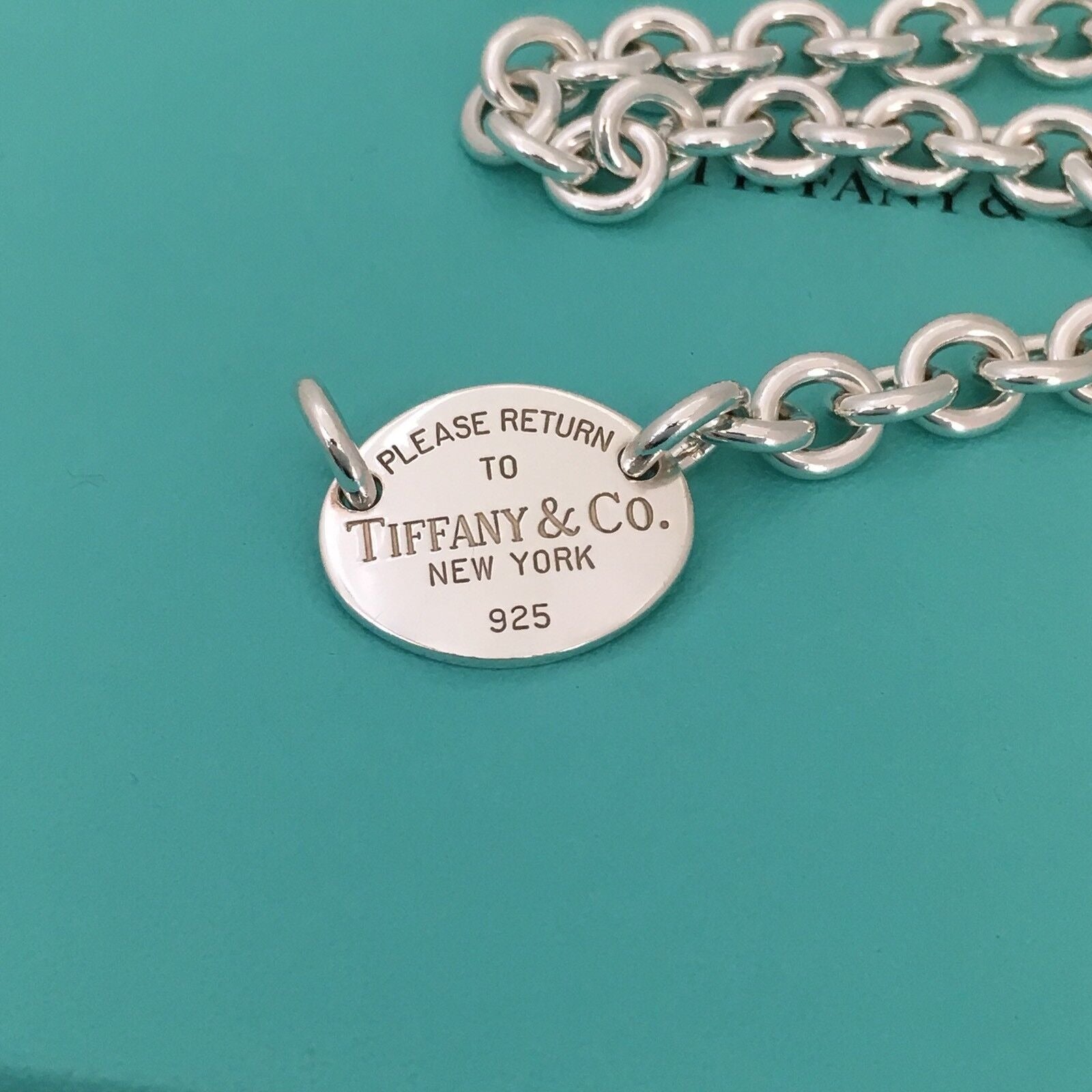 18" Please Return To Tiffany Oval Tag Choker Pendant Necklace in Sterling Silver