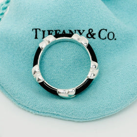 Size 5.5 Tiffany Signature X Kiss Ring in Black Enamel and Sterling Silver