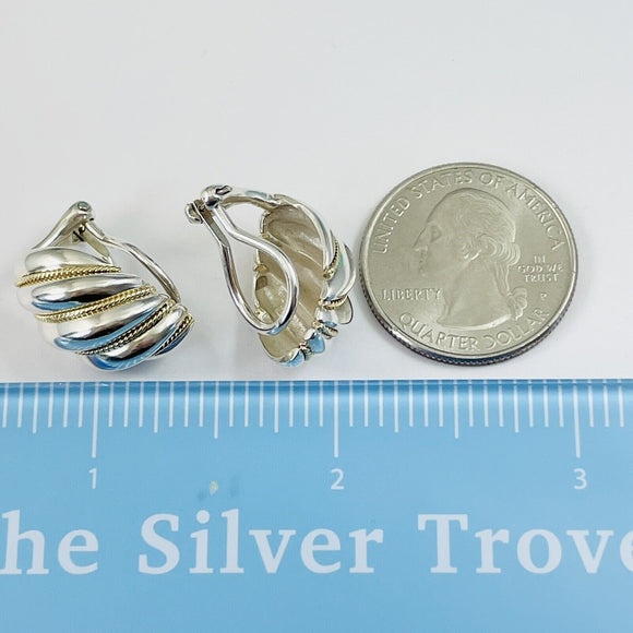 Tiffany Shell Dome Earrings in Sterling Silver and Yellow Gold Twist Omega Back