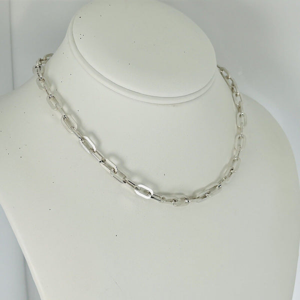 15.75"  Tiffany & Co Oval Flat Link Chain Necklace in Sterling Silver AUTHENTIC - 1