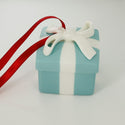 Tiffany Blue Gift Box and Bow Christmas Holiday Ornament Bone China Porcelain - 1